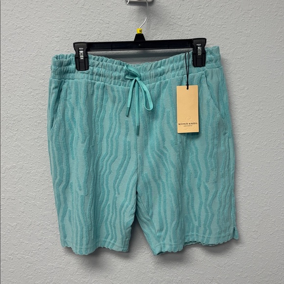 NWT SCOTCH AND SODA Men’s M Cotton Terry Jacquard 7” Ins Swim Trunks in Sea Blue - Picture 4 of 10